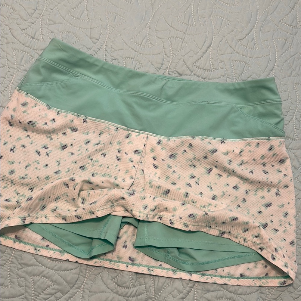 Adidas Cream and Green High-Low Mini Skorts for Resort Wear